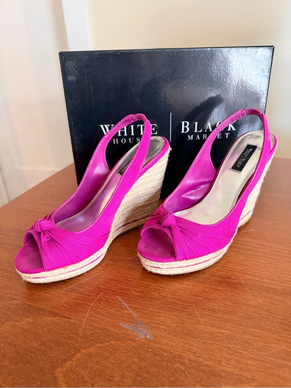 White House Black Market Pink Slingback Espadrille Wedges